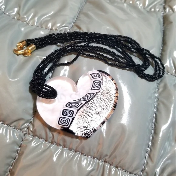 SOLID 14KT Bolivia AU Murano Venetian Glass Heart Necklace - Picture 3 of 6